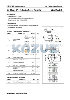 BDX63 datasheet - isc Silicon NPN Darlington Power Transistor