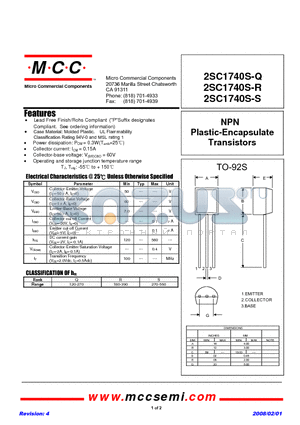 2SC1740S-Q datasheet - NPN Plastic-Encapsulate Transistors
