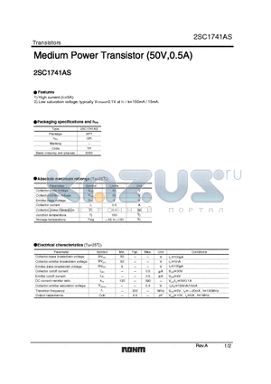 2SC1741AS datasheet - Medium Power Transistor (50V, 0.5A)