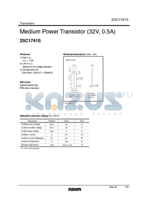 2SC1741S datasheet - Medium Power Transistor (32V, 0.5A)