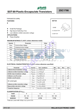 2SC1766 datasheet - SOT-89 Plastic-Encapsulate Transistors