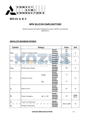 BDX65 datasheet - NPN SILICON DARLINGTONS