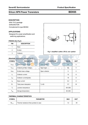 BDX65 datasheet - Silicon NPN Power Transistors