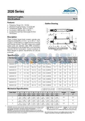 2026 datasheet - Directional Couplers, Ultra-Broadband