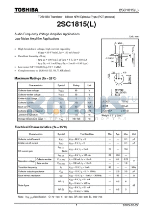 2SC1815 datasheet - Audio Frequency Voltage Amplifier Applications Low Noise Amplifier Applications