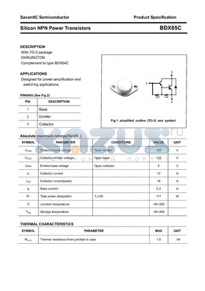 BDX65C datasheet - Silicon NPN Power Transistors