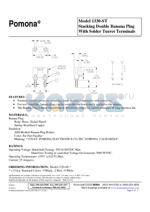 1330-ST datasheet - Stacking Double Banana Plug With Solder Turret Terminals