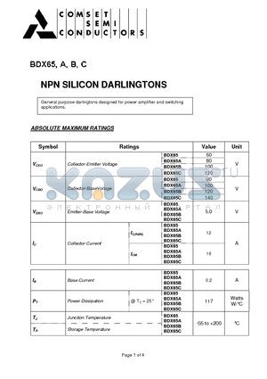 BDX65C datasheet - NPN SILICON DARLINGTONS
