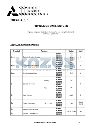 BDX66 datasheet - PNP SILICON DARLINGTONS