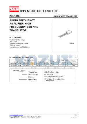 2SC1815-X-T92-B datasheet - AUDIO FREQUENCY AMPLIFIER HIGH FREQUENCY OSC NPN TRANSISTOR