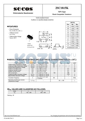 2SC1815K datasheet - NPN Type Plastic Encapsulate Transistors