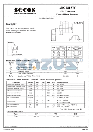 2SC1815W datasheet - NPN Transistor Epitaxial Planar Transistor