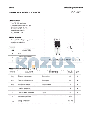 2SC1827 datasheet - Silicon NPN Power Transistors