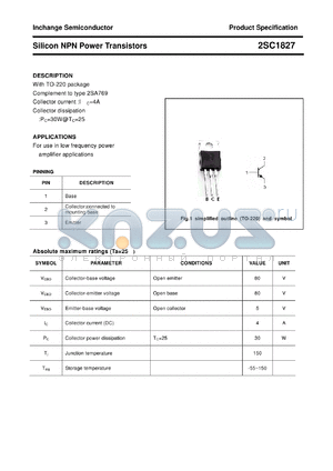 2SC1827 datasheet - Silicon NPN Power Transistors