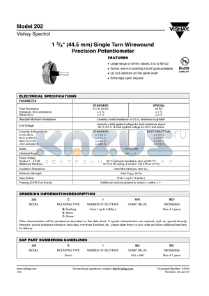 202B150KBO1 datasheet - 1 3/4 (44.5 mm) Single Turn Wirewound Precision Potentiometer