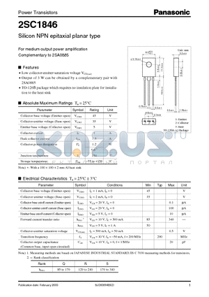 2SC1846 datasheet - Silicon NPN epitaxial planar type