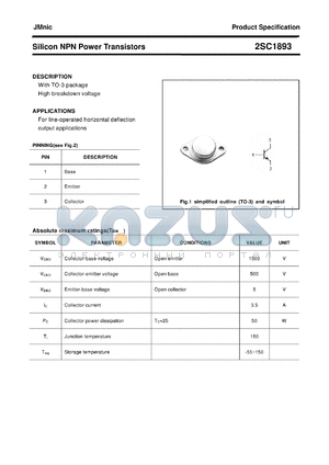 2SC1893 datasheet - Silicon NPN Power Transistors