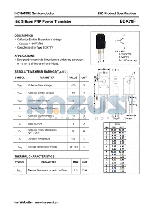 BDX78F datasheet - isc Silicon PNP Power Transistor