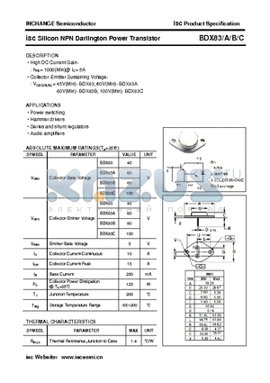 BDX83 datasheet - isc Silicon NPN Darlington Power Transistor