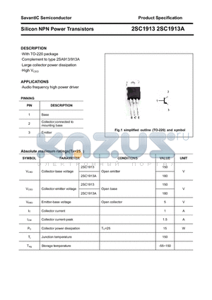 2SC1913A datasheet - Silicon NPN Power Transistors