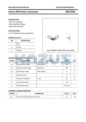 2SC1922 datasheet - Silicon NPN Power Transistors