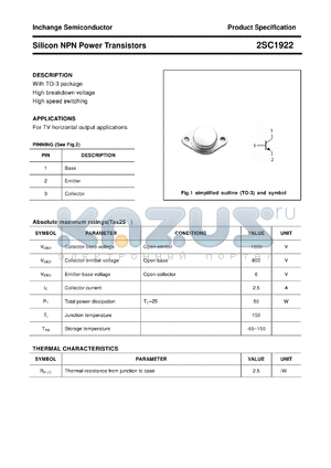 2SC1922 datasheet - Silicon NPN Power Transistors