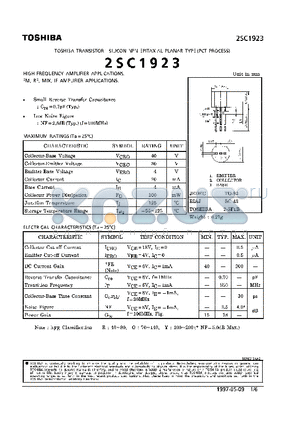 2SC1923 datasheet - TRANSISTOR (HIGH FREQUENCY, FM, RF, MIX, IF AMPLIFIER APPLICATIONS)