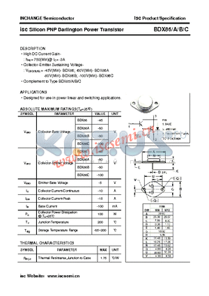 BDX86 datasheet - isc Silicon PNP Darlington Power Transistor