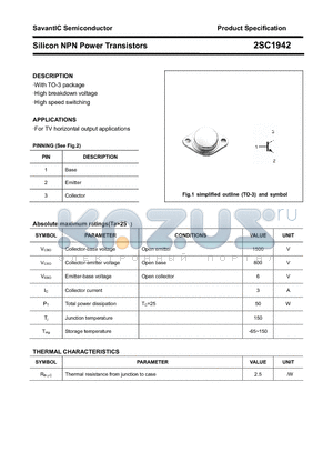 2SC1942 datasheet - Silicon NPN Power Transistors