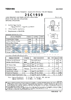 2SC1959 datasheet - TRANSISTOR (AUDIO FREQUENCY LOW POWER, DRIVER STAGE AMPLIFIER SWITCHING APPLICATIONS)