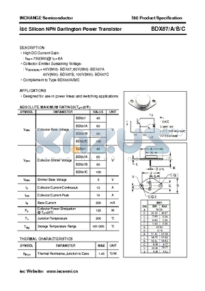 BDX87 datasheet - isc Silicon NPN Darlington Power Transistor