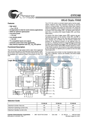 CY7C182 datasheet - 8Kx9 Static RAM