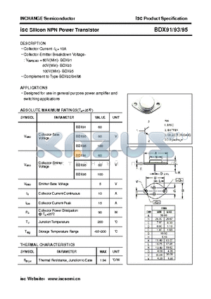 BDX91 datasheet - isc Silicon NPN Power Transistor