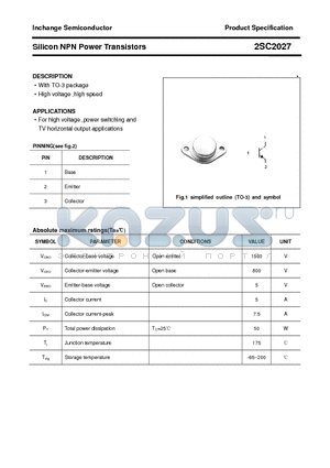 2SC2027 datasheet - Silicon NPN Power Transistors