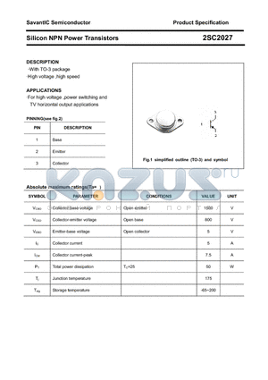 2SC2027 datasheet - Silicon NPN Power Transistors