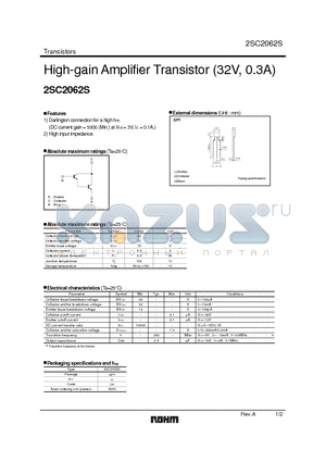 2SC2062S datasheet - High-gain Amplifier Transistor ( 32V, 0.3A)