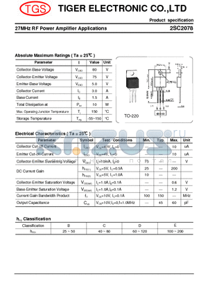 2SC2078 datasheet - 27MHz RF Power Amplifier Applications