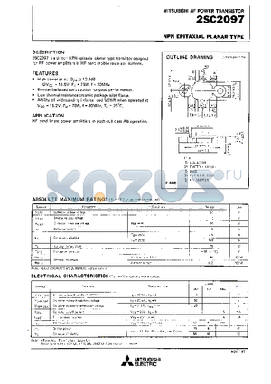 2SC2097 datasheet - NPN EPITAXIAL PLANAR TYPE(for RF power amplifiers in HF band Mobile radio applications)