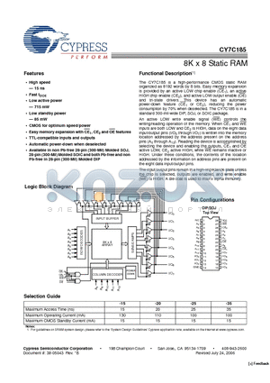 CY7C185-35SC datasheet - 8K x 8 Static RAM