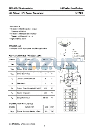 BDY23 datasheet - isc Silicon NPN Power Transistor