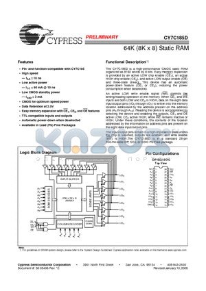 CY7C185D datasheet - 64K (8K x 8) Static RAM