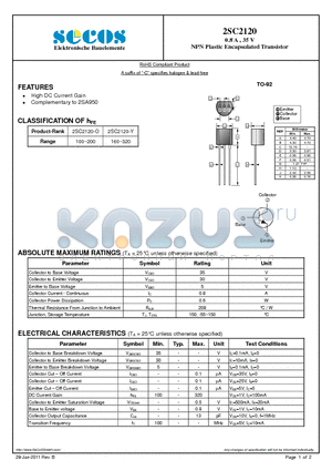 2SC2120 datasheet - NPN Plastic Encapsulated Transistor