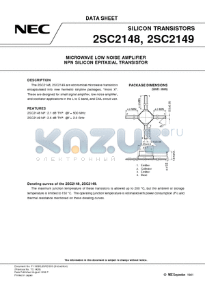 2SC2148 datasheet - MICROWAVE LOW NOISE AMPLIFIER NPN SILICON EPITAXIAL TRANSISTOR