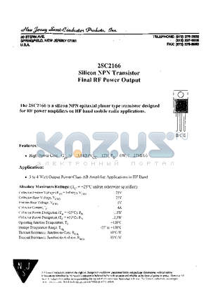 2SC2166 datasheet - Silicon NPN Transistor Final RF Power Output