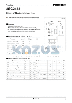 2SC2188 datasheet - Silicon NPN epitaxial planer type(For intermediate frequency amplification of TV image)