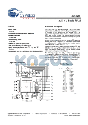 CY7C188_06 datasheet - 32K x 9 Static RAM