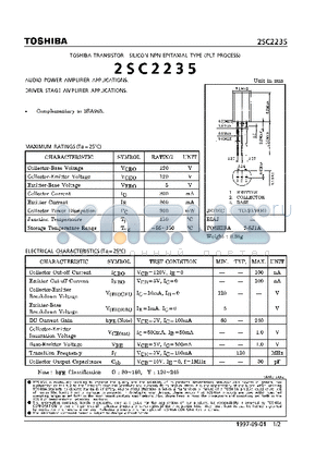 2SC2235 datasheet - TRANSISTOR (AUDIO POWER, DRIVER STAGE AMPLIFIER APPLICATIONS)