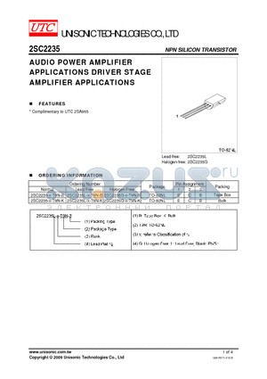 2SC2235G-X-T9N-B datasheet - AUDIO POWER AMPLIFIER APPLICATIONS DRIVER STAGE AMPLIFIER APPLICATIONS