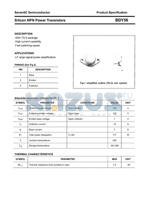 BDY56 datasheet - Silicon NPN Power Transistors