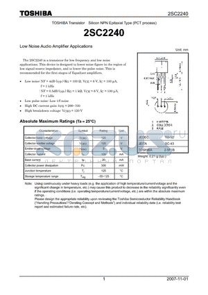 2SC2240_07 datasheet - Silicon NPN Epitaxial Type (PCT process)